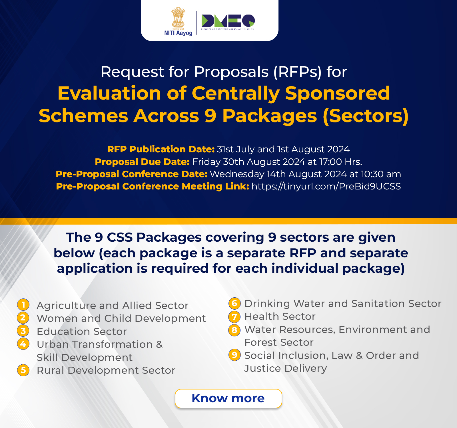 DMEO-NITI Aayog has invited open competitive bids for the evaluation of 9 Packages on the GeM Portal - mobile